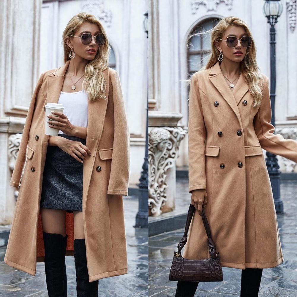 Camel Trench Coat Double Breasted fall Jacket coat - Picture 3 of 3
